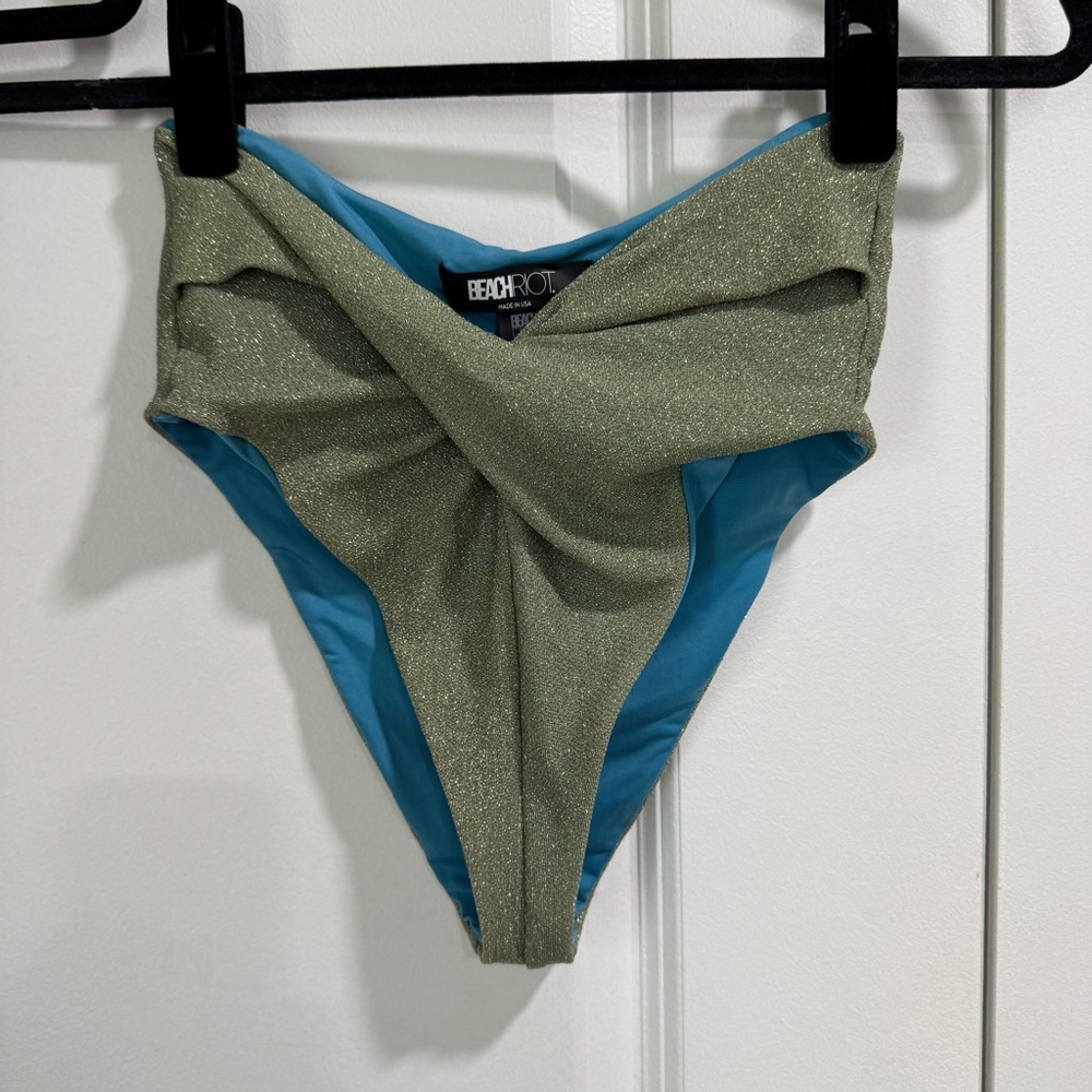 Beach Riot Bikini Kenzie Top & Zuri Bottoms Beryl Green Shimmer Size Small - Picture 6 of 12